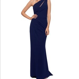 Macy’s Navy Betsy & Adam One-Shoulder Cutout Gown